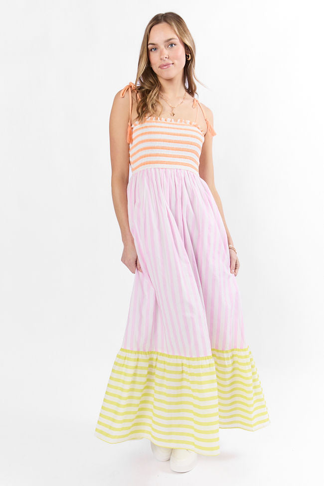 Forever Again Sherbet Striped Color Block Maxi Dress FINAL SALE-Sunny Prom