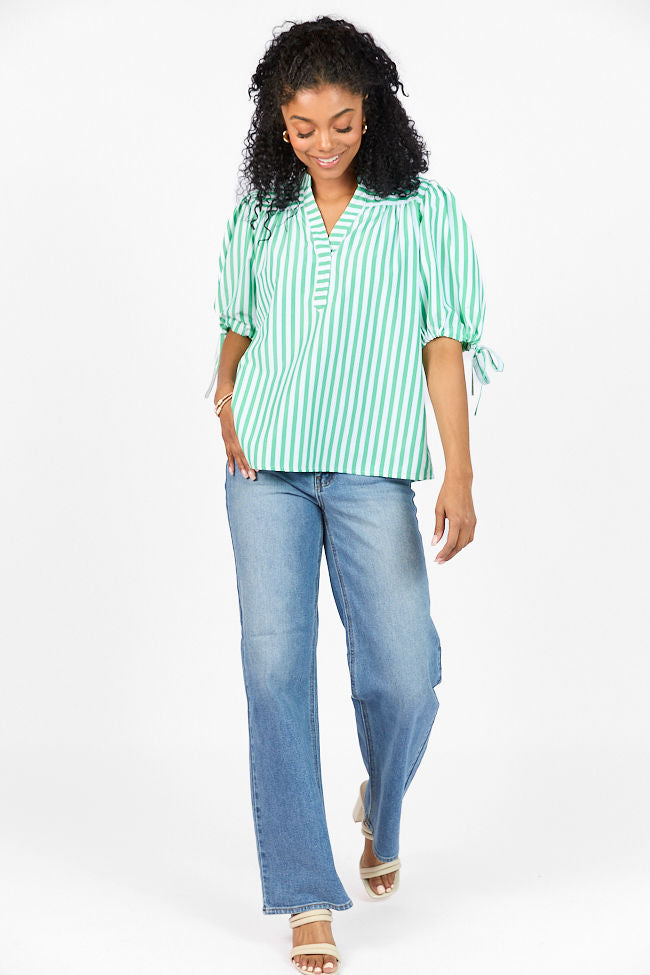 Look What We Started Green Striped Poplin Blouse FINAL SALE-Sunny Prom