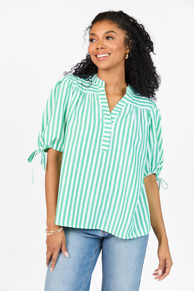 Look What We Started Green Striped Poplin Blouse FINAL SALE-Sunny Prom