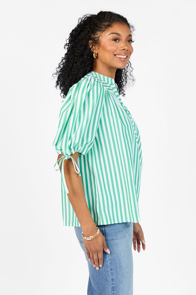 Look What We Started Green Striped Poplin Blouse FINAL SALE-Sunny Prom