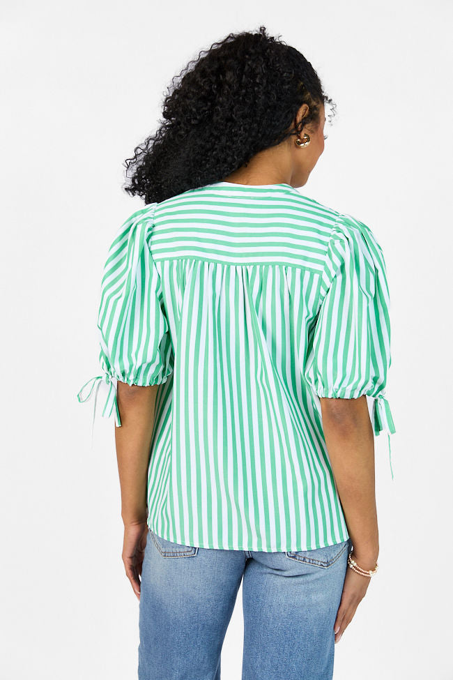 Look What We Started Green Striped Poplin Blouse FINAL SALE-Sunny Prom