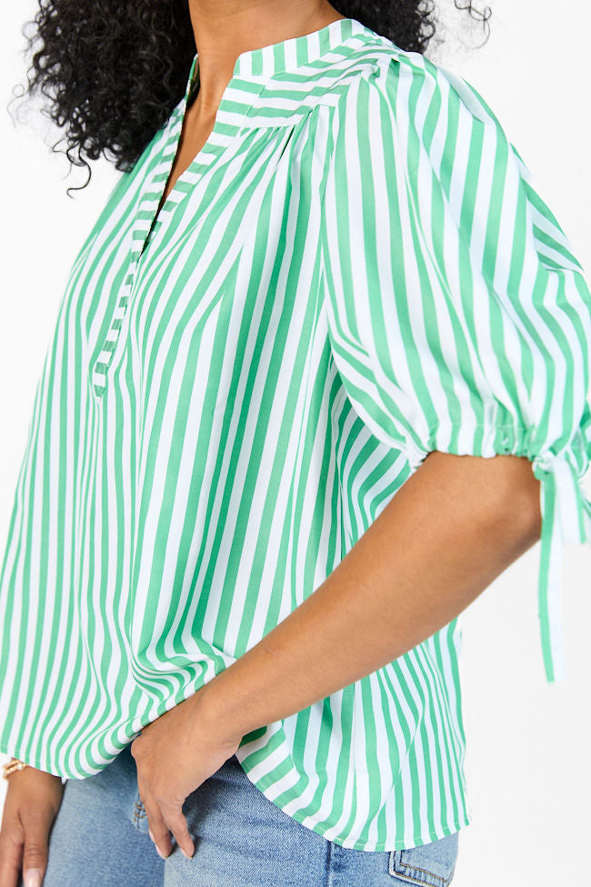 Look What We Started Green Striped Poplin Blouse FINAL SALE-Sunny Prom