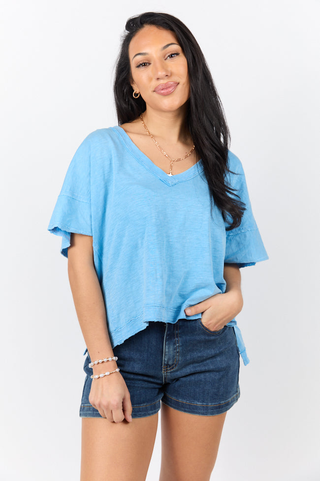 Rooted Essential Blue V-Neck Tee-Sunny Prom