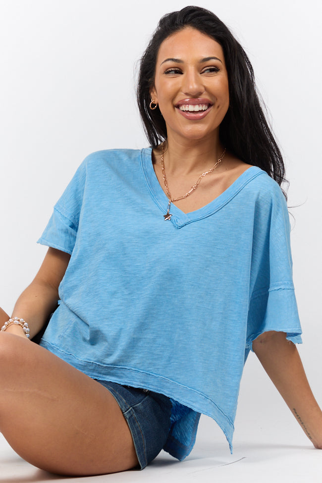 Rooted Essential Blue V-Neck Tee-Sunny Prom