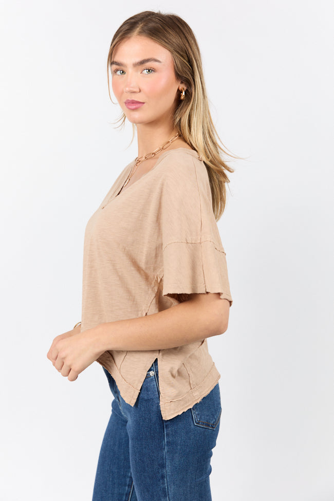 Rooted Essential Taupe V-Neck Tee FINAL SALE-Sunny Prom