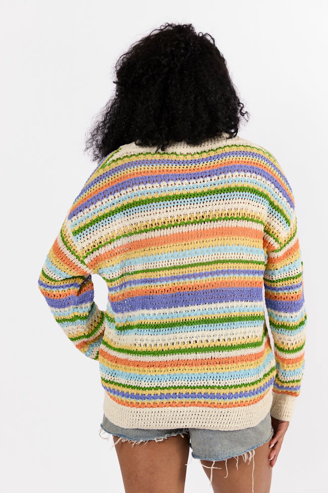 Drive Down Main Purple Multi Striped Open Knit Cardigan FINAL SALE-Sunny Prom