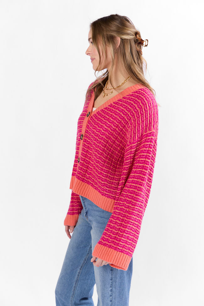 Triple Take Pink and Orange Woven Textured Knit Cardigan FINAL SALE-Sunny Prom