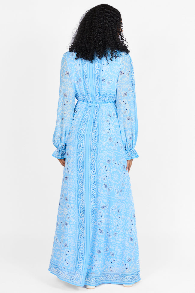 It's On Me Blue Bandana Print Maxi Dress FINAL SALE-Sunny Prom