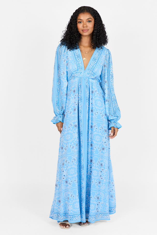 It's On Me Blue Bandana Print Maxi Dress FINAL SALE-Sunny Prom