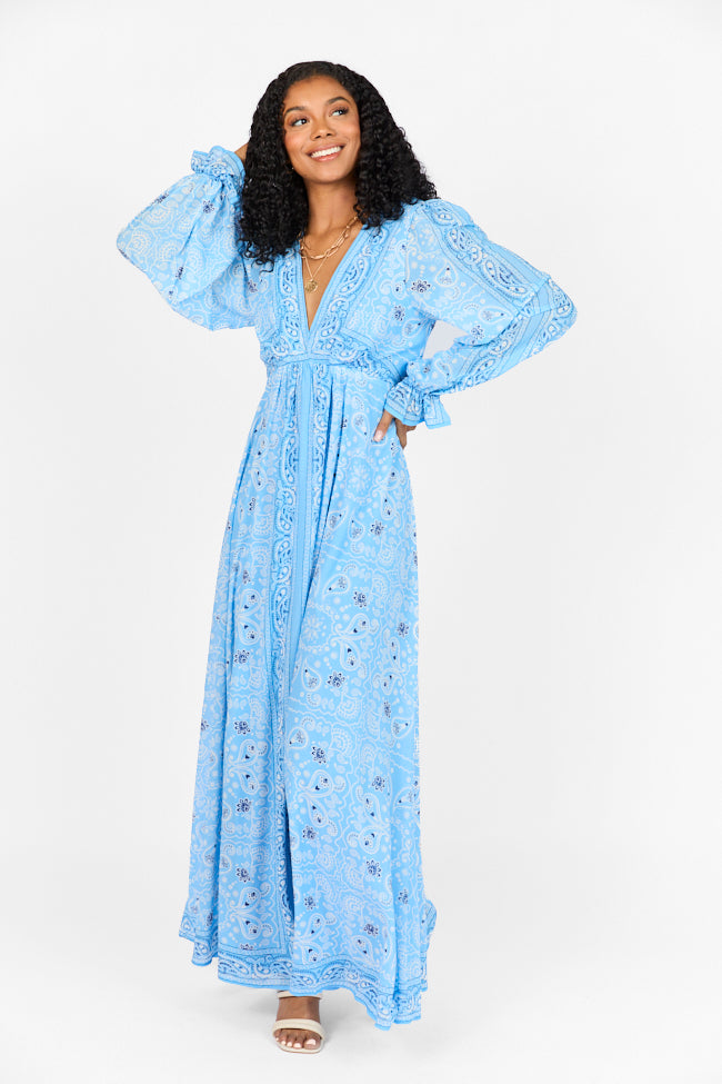 It's On Me Blue Bandana Print Maxi Dress FINAL SALE-Sunny Prom