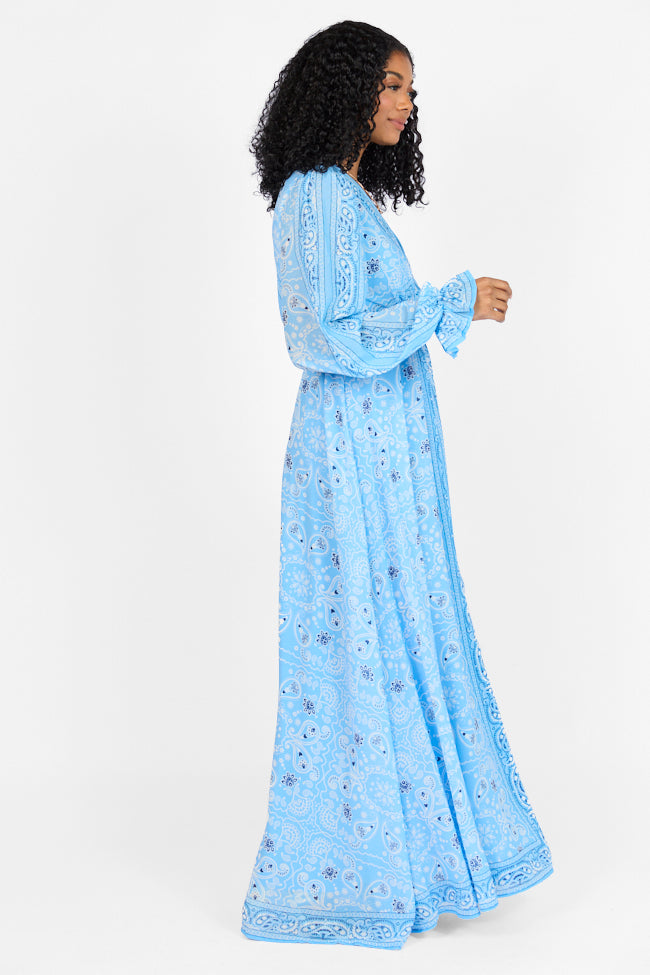 It's On Me Blue Bandana Print Maxi Dress FINAL SALE-Sunny Prom
