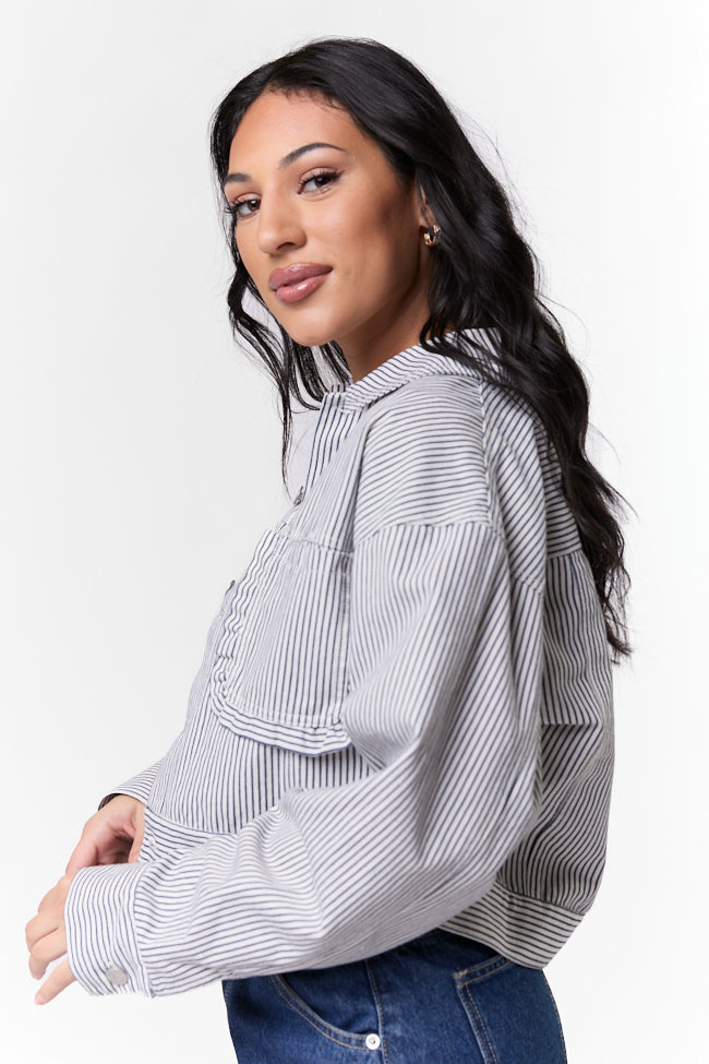 Say It Again Navy Striped Denim Jacket FINAL SALE-Sunny Prom