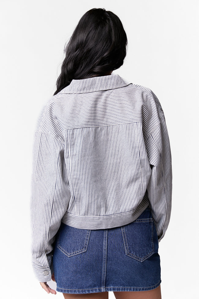 Say It Again Navy Striped Denim Jacket FINAL SALE-Sunny Prom