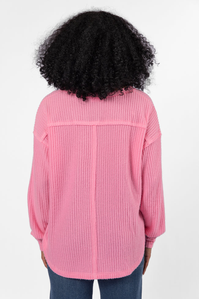 Idle Hands Pink Waffle Knit V-Neck Oversized Knit Top FINAL SALE-Sunny Prom