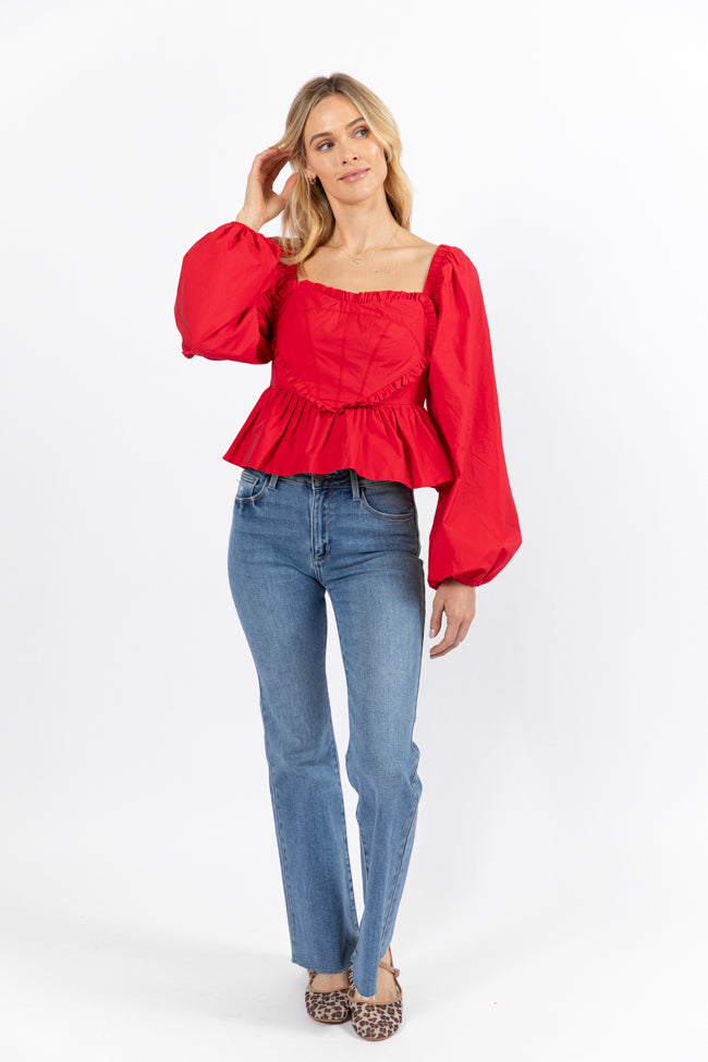 I Heart You Red Heart Shape Woven Blouse FINAL SALE-Sunny Prom