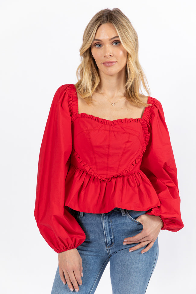 I Heart You Red Heart Shape Woven Blouse FINAL SALE-Sunny Prom