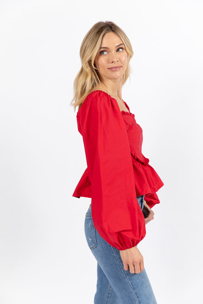 I Heart You Red Heart Shape Woven Blouse FINAL SALE-Sunny Prom
