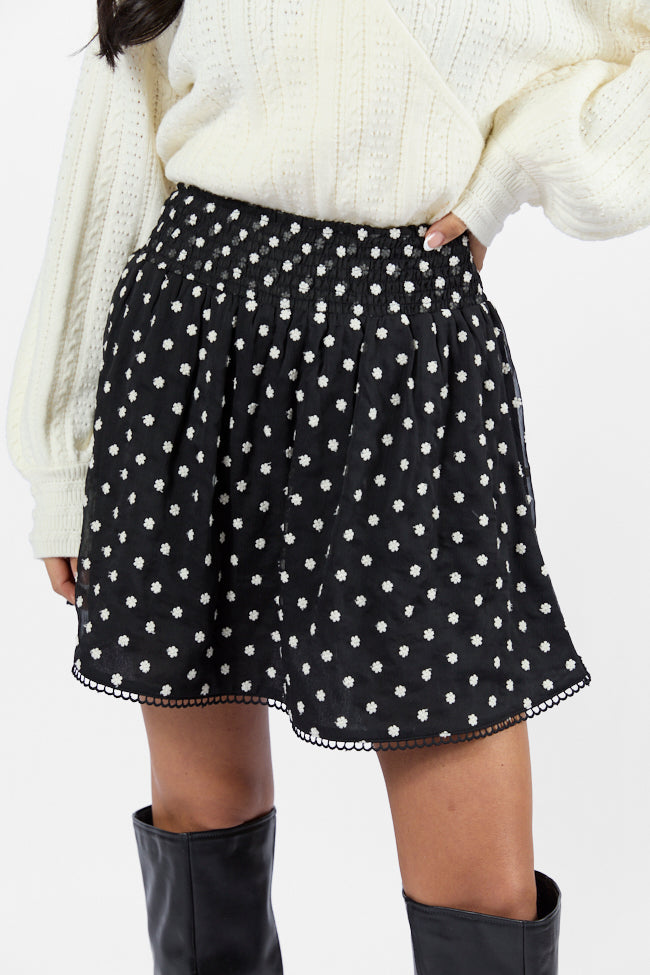 Through The Garden Black Floral Eyelet Trim Mini Skort FINAL SALE-Sunny Prom