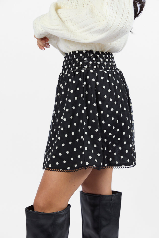 Through The Garden Black Floral Eyelet Trim Mini Skort FINAL SALE-Sunny Prom