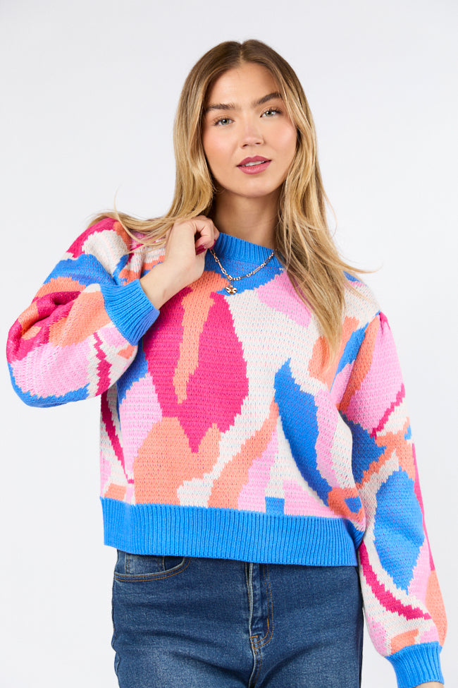 On My Side Blue Multi Color Sweater FINAL SALE-Sunny Prom