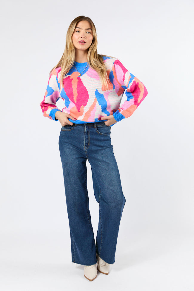 On My Side Blue Multi Color Sweater FINAL SALE-Sunny Prom
