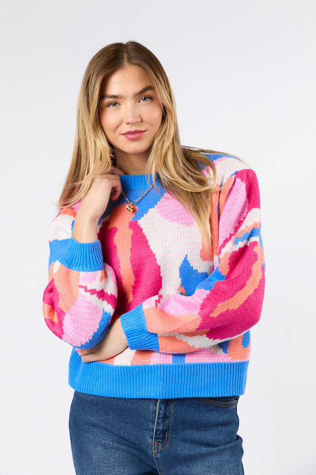 On My Side Blue Multi Color Sweater FINAL SALE-Sunny Prom