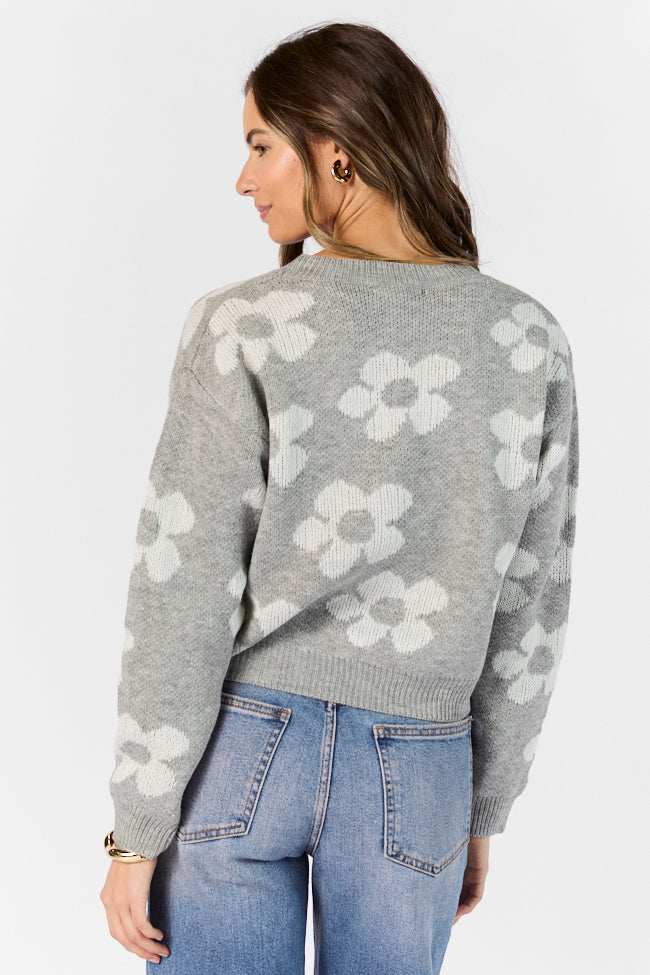 Get To Know You Heather Grey Floral Sweater FINAL SALE-Sunny Prom