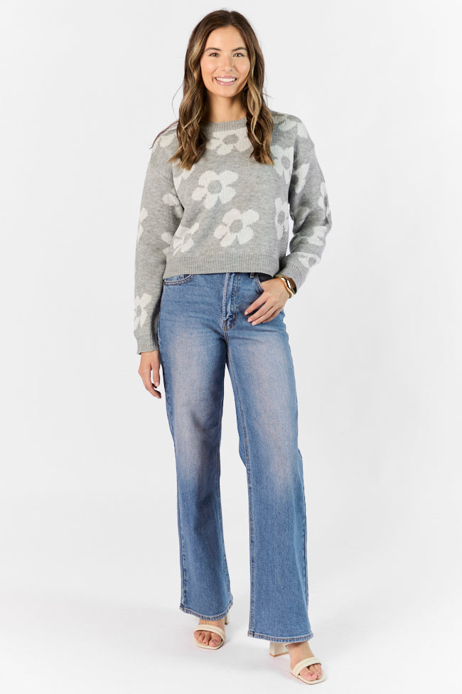Get To Know You Heather Grey Floral Sweater FINAL SALE-Sunny Prom