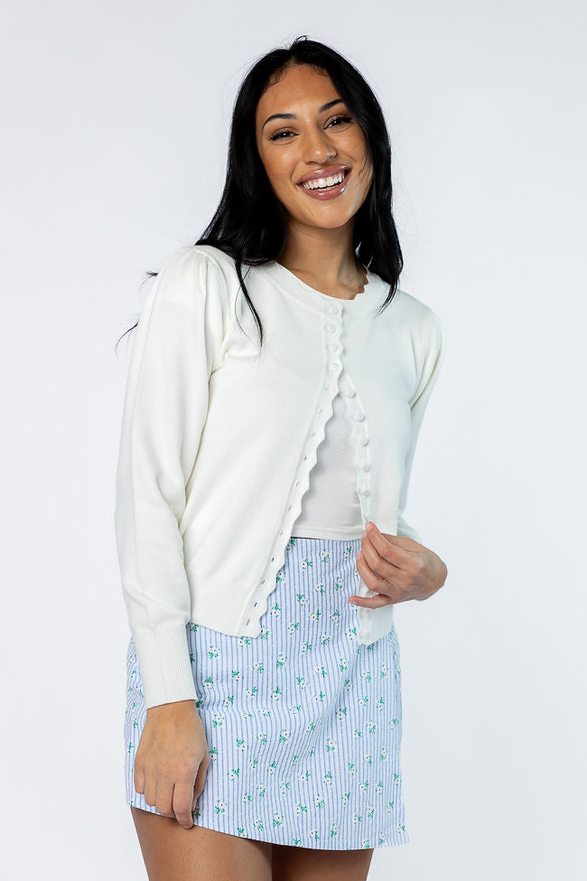 Perfect Clarity Ivory Scalloped Trim Cardigan-Sunny Prom