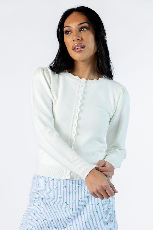 Perfect Clarity Ivory Scalloped Trim Cardigan-Sunny Prom