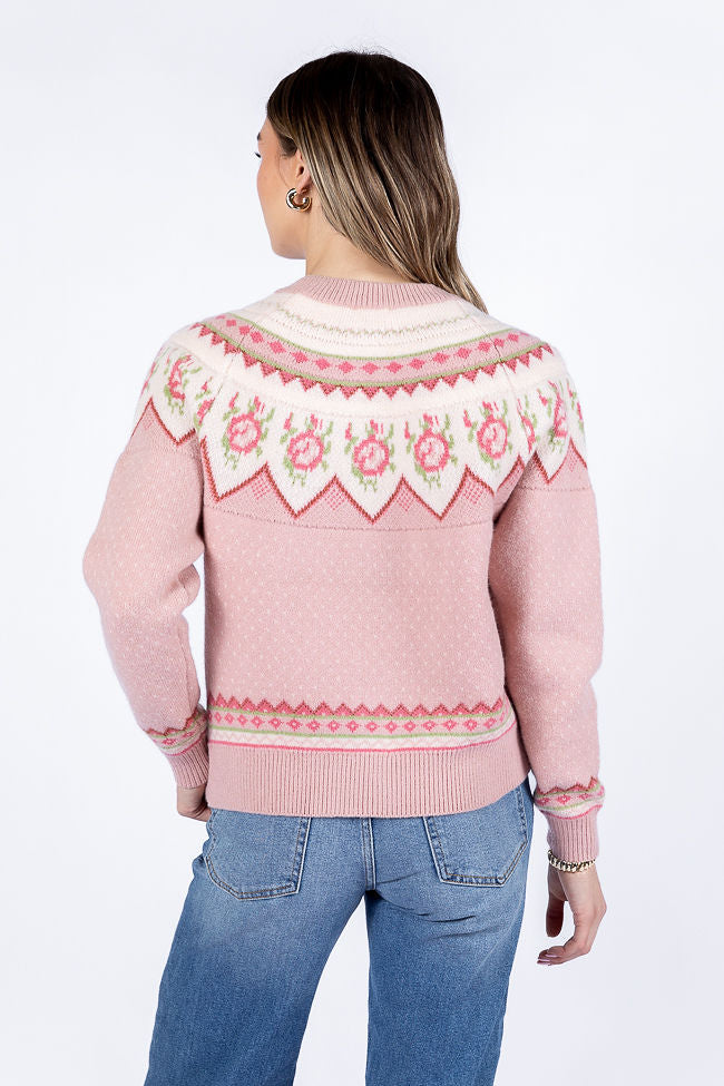 Sunny Meadow Pink Floral Fair Isle Cardigan FINAL SALE-Sunny Prom