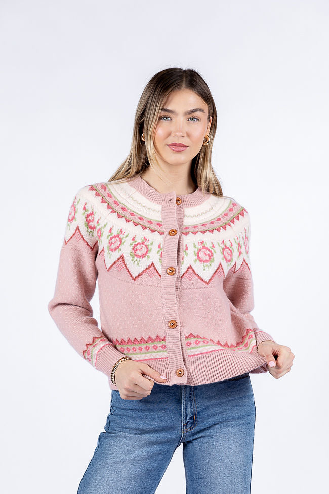 Sunny Meadow Pink Floral Fair Isle Cardigan FINAL SALE-Sunny Prom