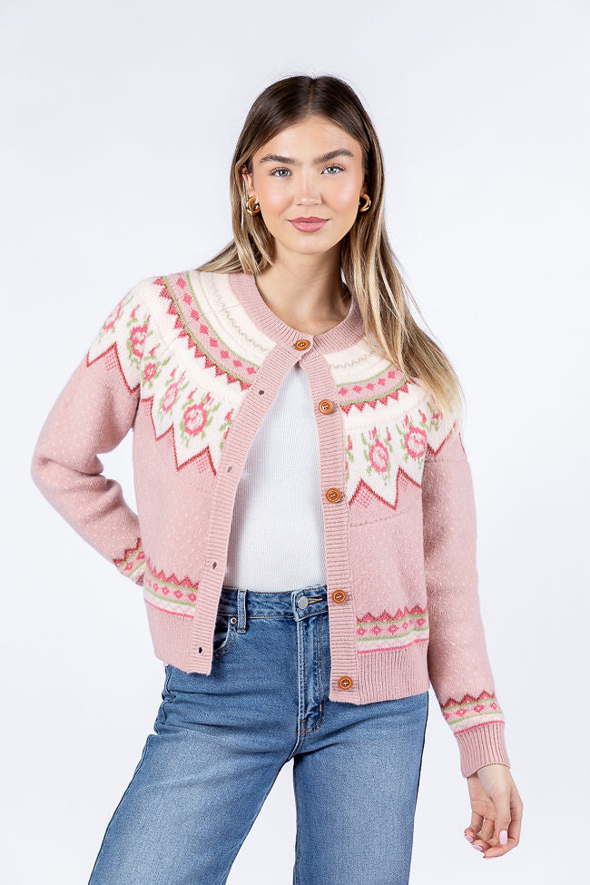 Sunny Meadow Pink Floral Fair Isle Cardigan FINAL SALE-Sunny Prom