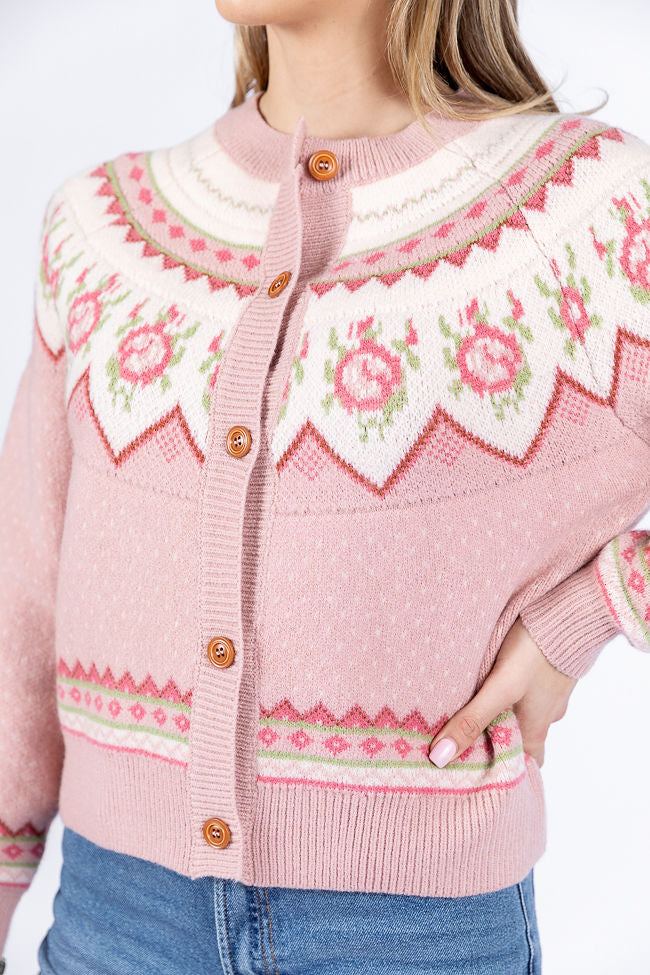 Sunny Meadow Pink Floral Fair Isle Cardigan FINAL SALE-Sunny Prom