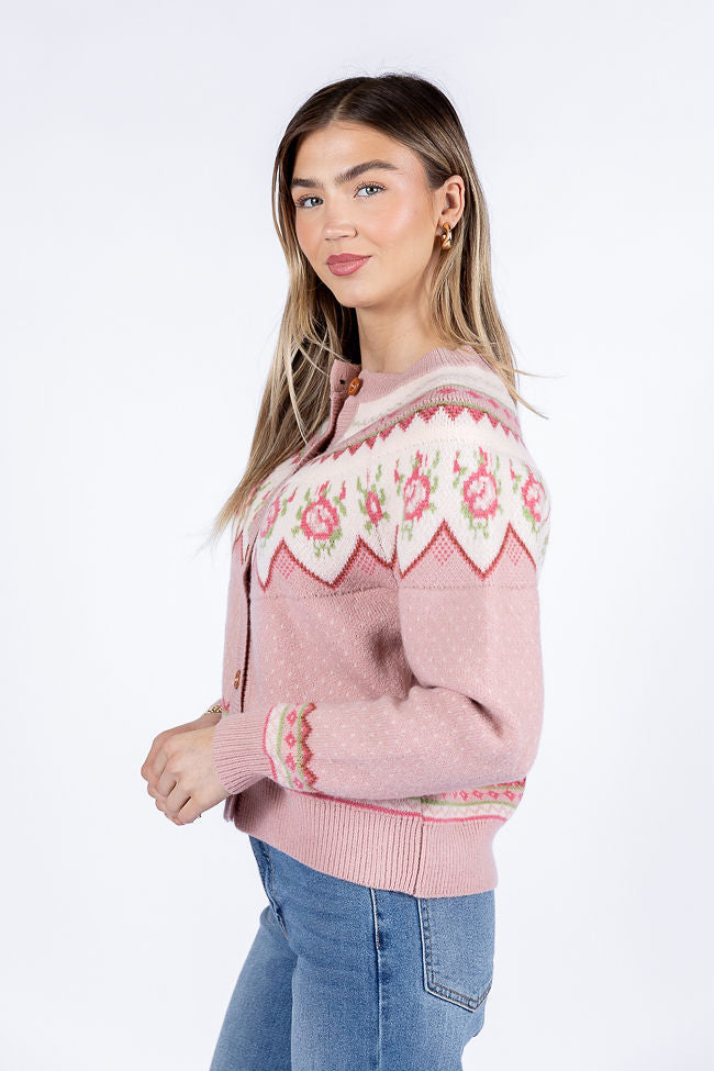 Sunny Meadow Pink Floral Fair Isle Cardigan FINAL SALE-Sunny Prom