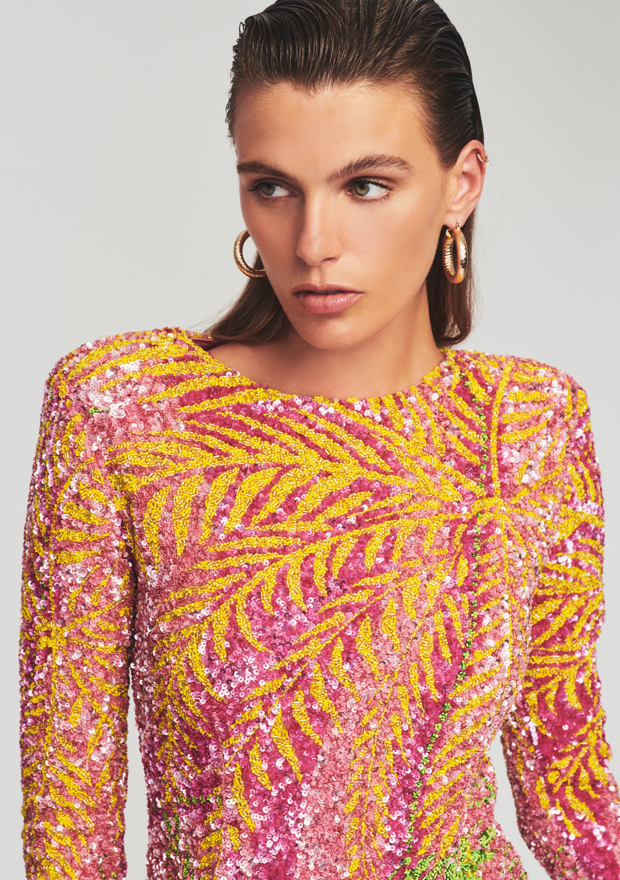 Nikki Sequin Palm Dress-Sunny Prom