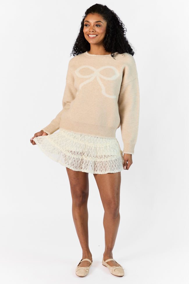 Peek- A-Bow Beige and Ivory Crew Neck Sweater FINAL SALE-Sunny Prom