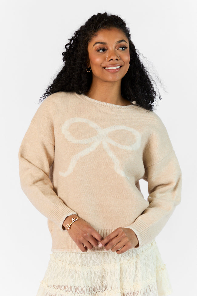 Peek- A-Bow Beige and Ivory Crew Neck Sweater FINAL SALE-Sunny Prom