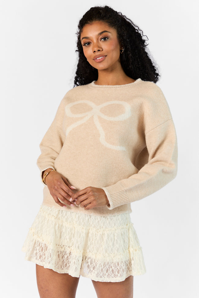 Peek- A-Bow Beige and Ivory Crew Neck Sweater FINAL SALE-Sunny Prom