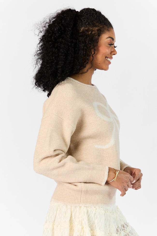 Peek- A-Bow Beige and Ivory Crew Neck Sweater FINAL SALE-Sunny Prom