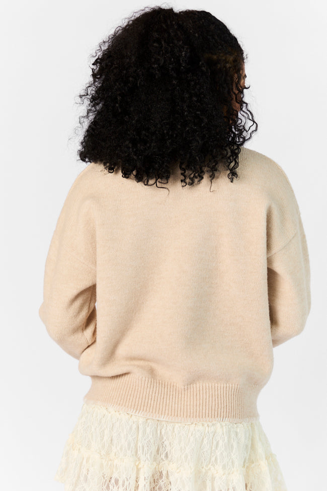 Peek- A-Bow Beige and Ivory Crew Neck Sweater FINAL SALE-Sunny Prom