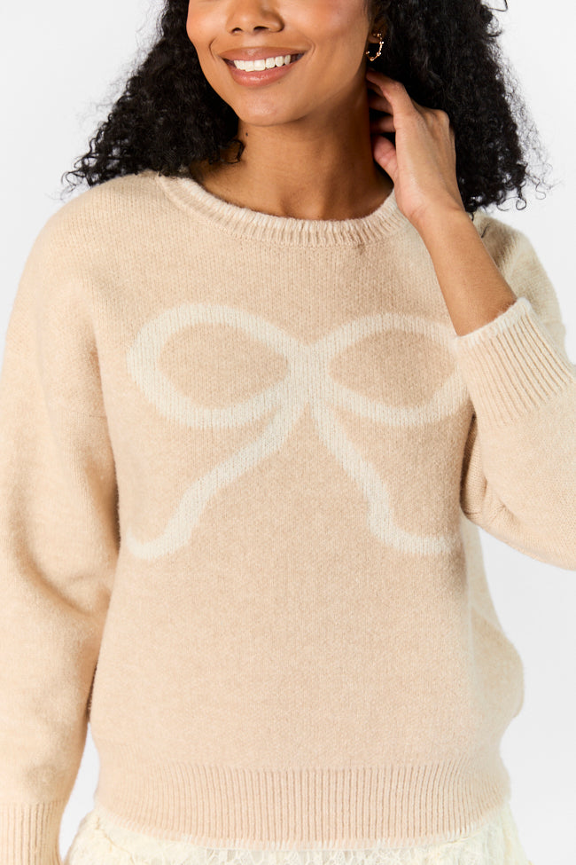 Peek- A-Bow Beige and Ivory Crew Neck Sweater FINAL SALE-Sunny Prom