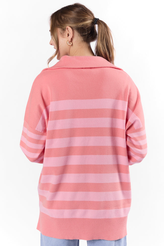 Pulling Heartstrings Coral Multi Stripe Quarter Zip Pullover FINAL SALE-Sunny Prom