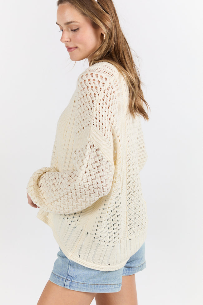 Morning Markets Cream Open Knit V-Neck Sweater FINAL SALE-Sunny Prom