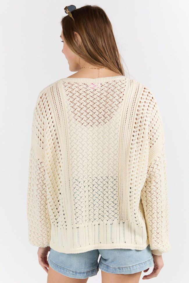 Morning Markets Cream Open Knit V-Neck Sweater FINAL SALE-Sunny Prom