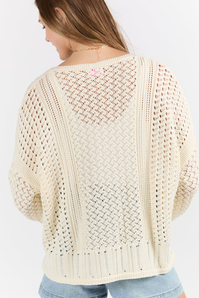 Morning Markets Cream Open Knit V-Neck Sweater FINAL SALE-Sunny Prom