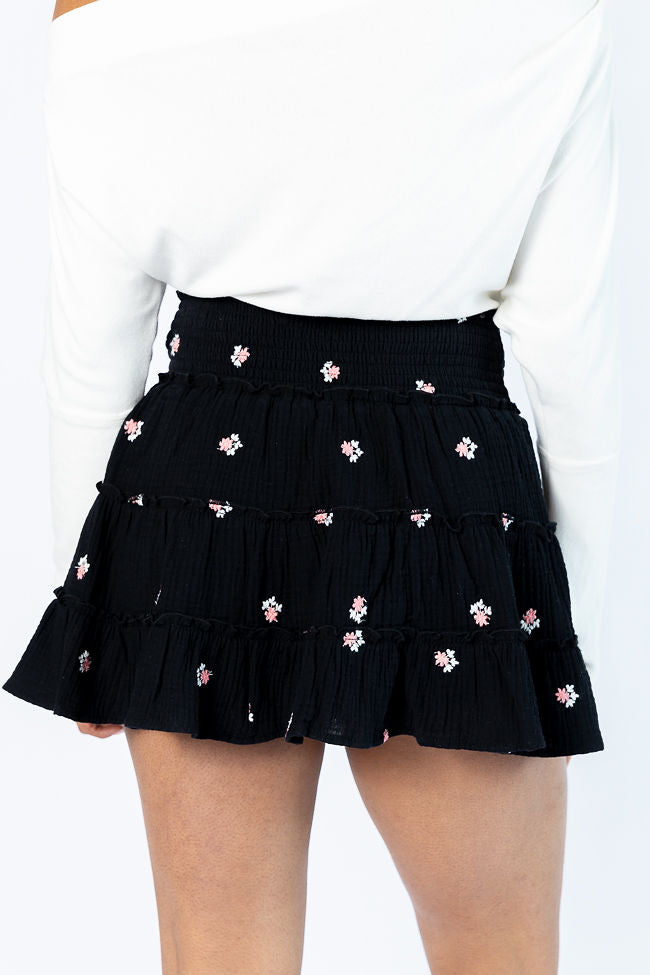 Through The Garden Black Gauze Floral Mini Skort SALE-Sunny Prom