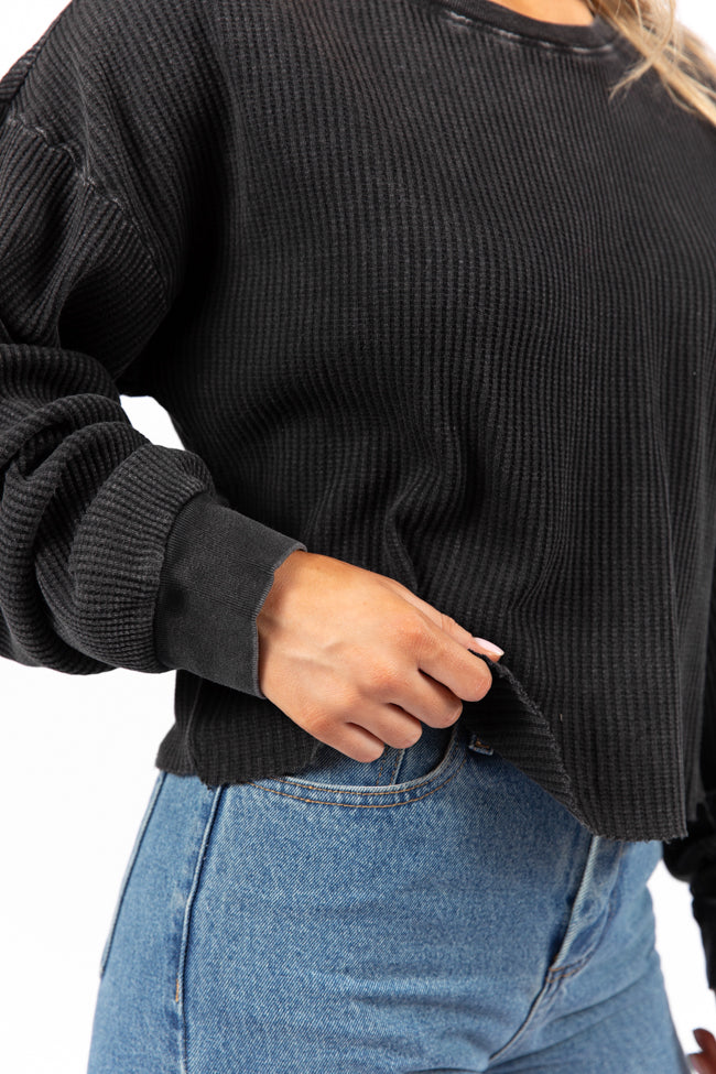 Fun and Games Black Acid Washed Waffle Long Sleeve Tee FINAL SALE-Sunny Prom
