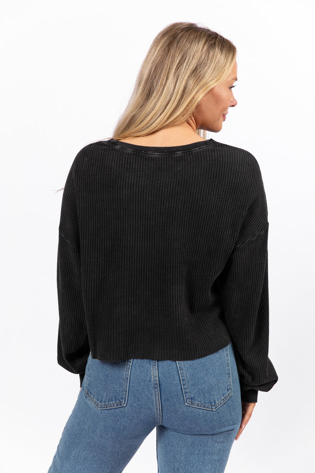 Fun and Games Black Acid Washed Waffle Long Sleeve Tee FINAL SALE-Sunny Prom