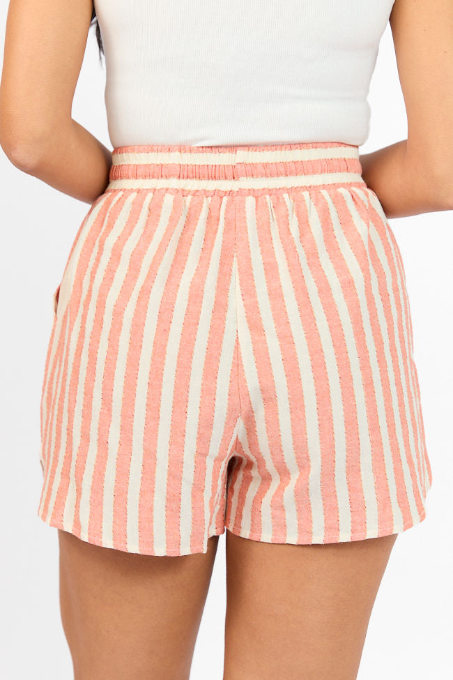 With The Tide Coral Striped Pull On Shorts FINAL SALE-Sunny Prom